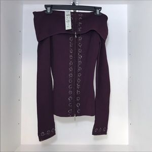 Caché Beaded, Folded, Off the Shoulder Sweater